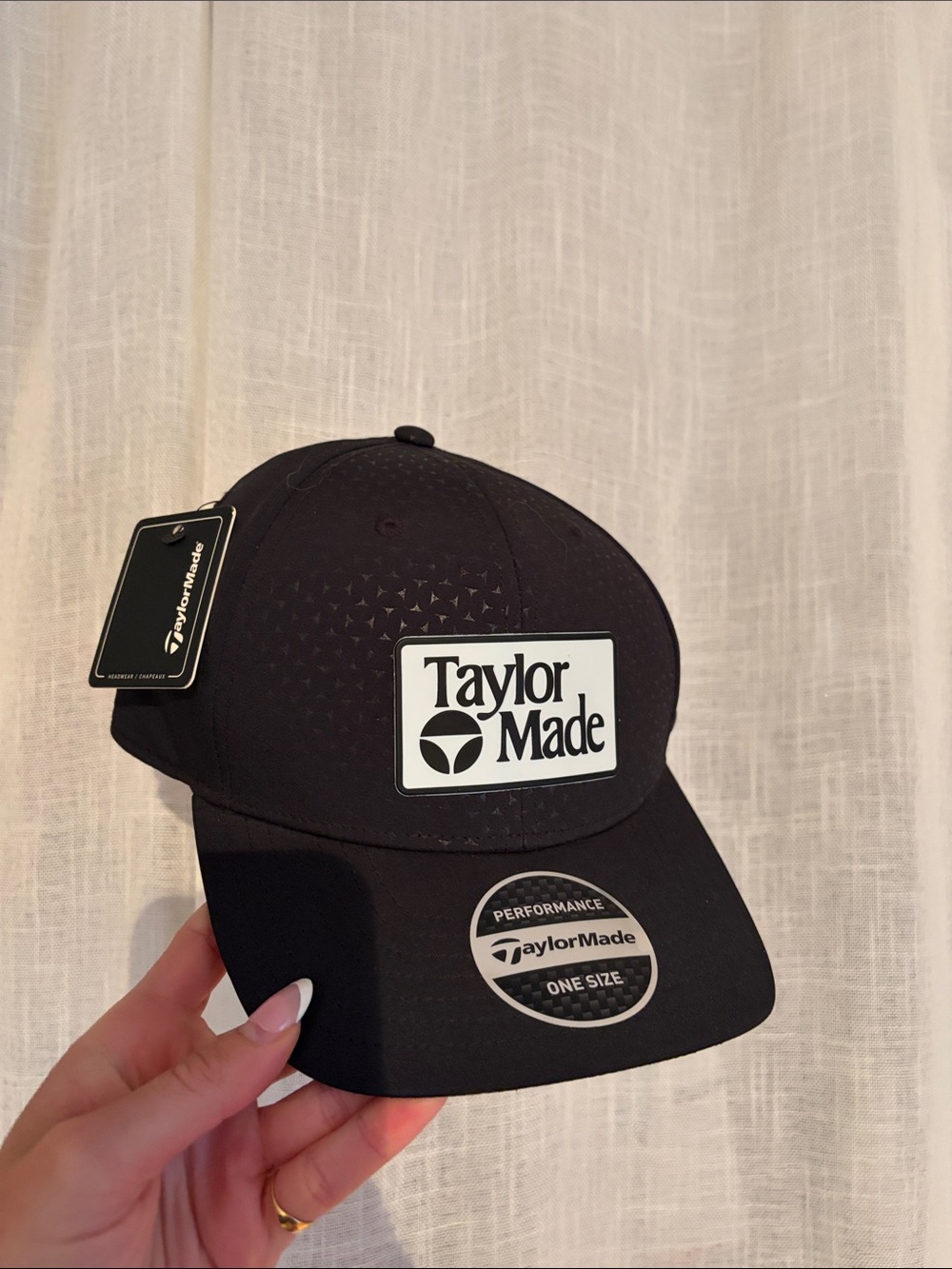 TaylorMade Black Performance Golf Hat with White Logo Patch